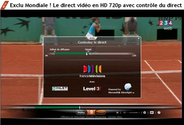 Rolland Garros France Télévision Smooth streaming Silverlight